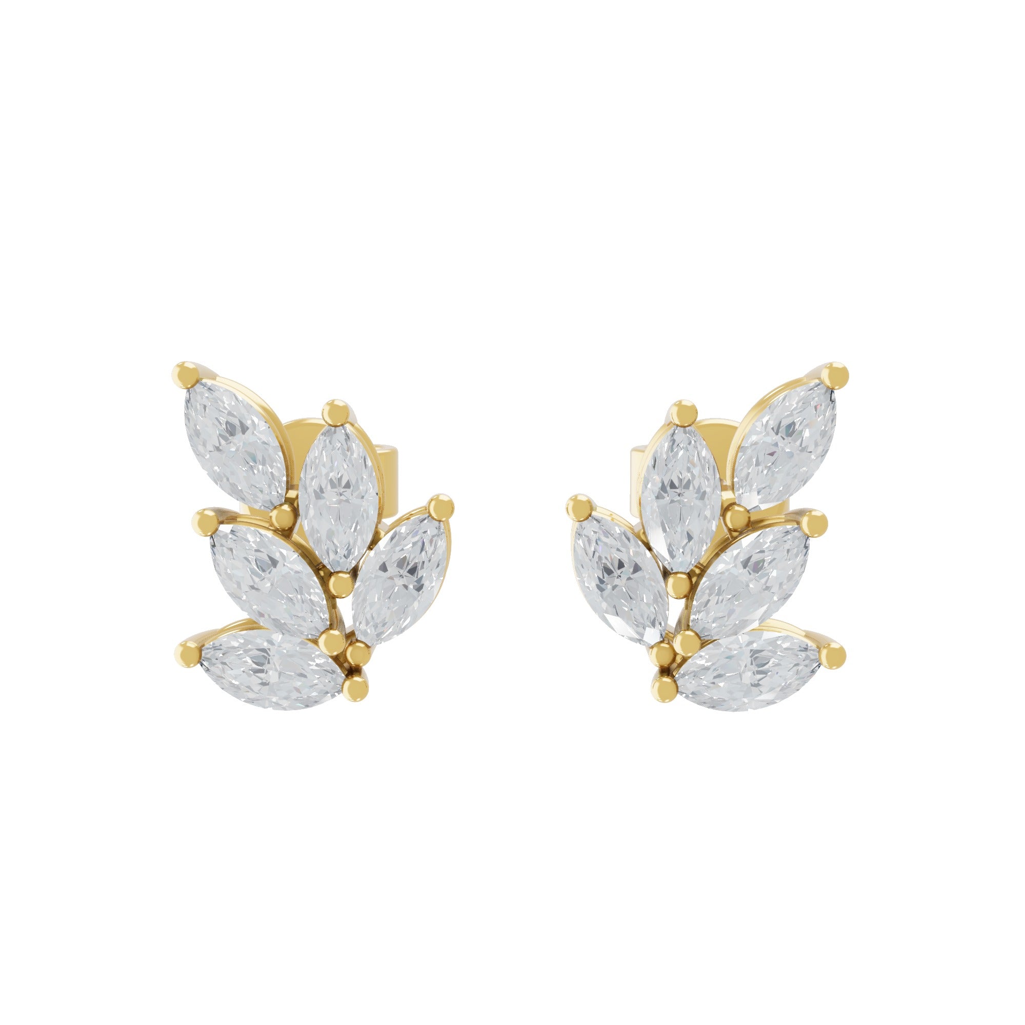 Lab Grown Diamond 14K Fine Gold Cluster Marquise Cut 1.00Ct Stud Earrings