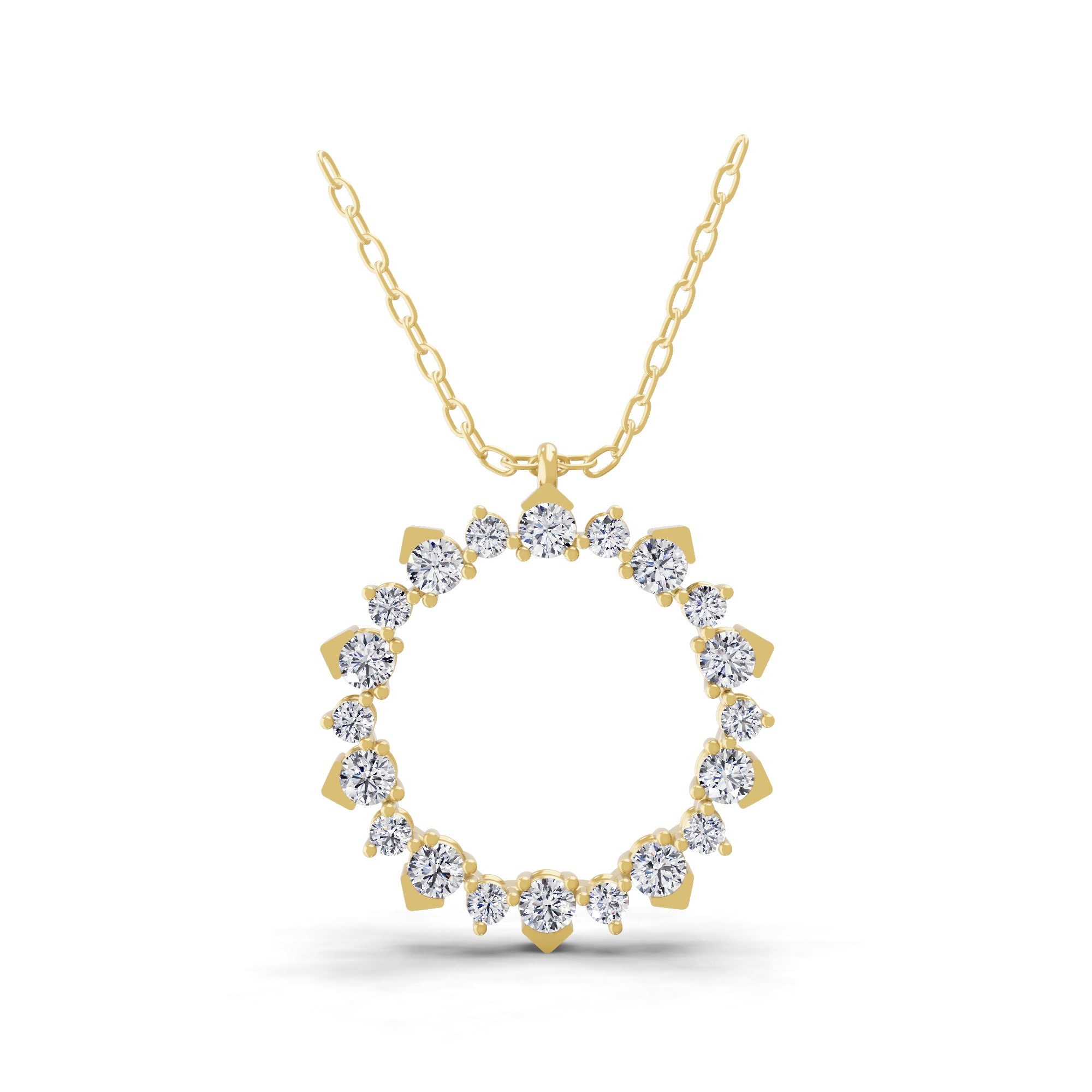 14K Gold Sunburst Lab Grown Diamond Pendant Necklace 1.10Ct