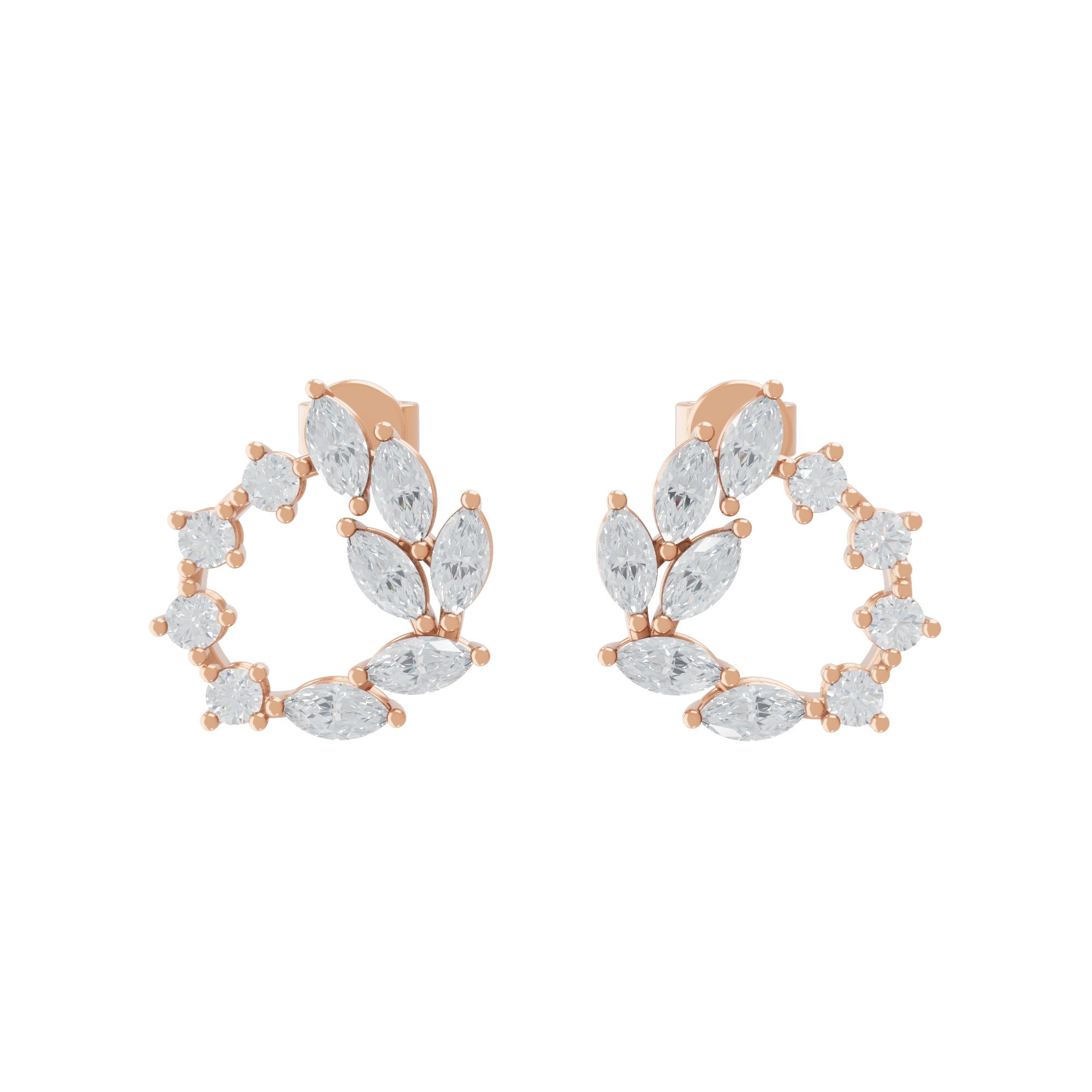 Lab Grown Diamond 1.48Ct 14K Fine Gold Marquise Leaf Circle Stud