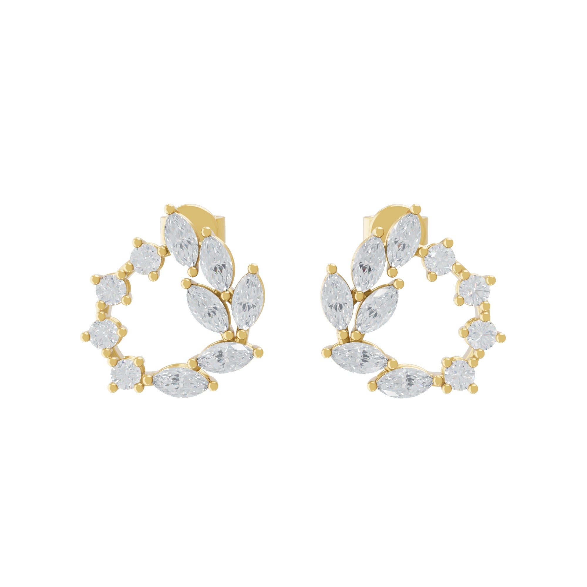 Lab Grown Diamond 1.48Ct 14K Fine Gold Marquise Leaf Circle Stud