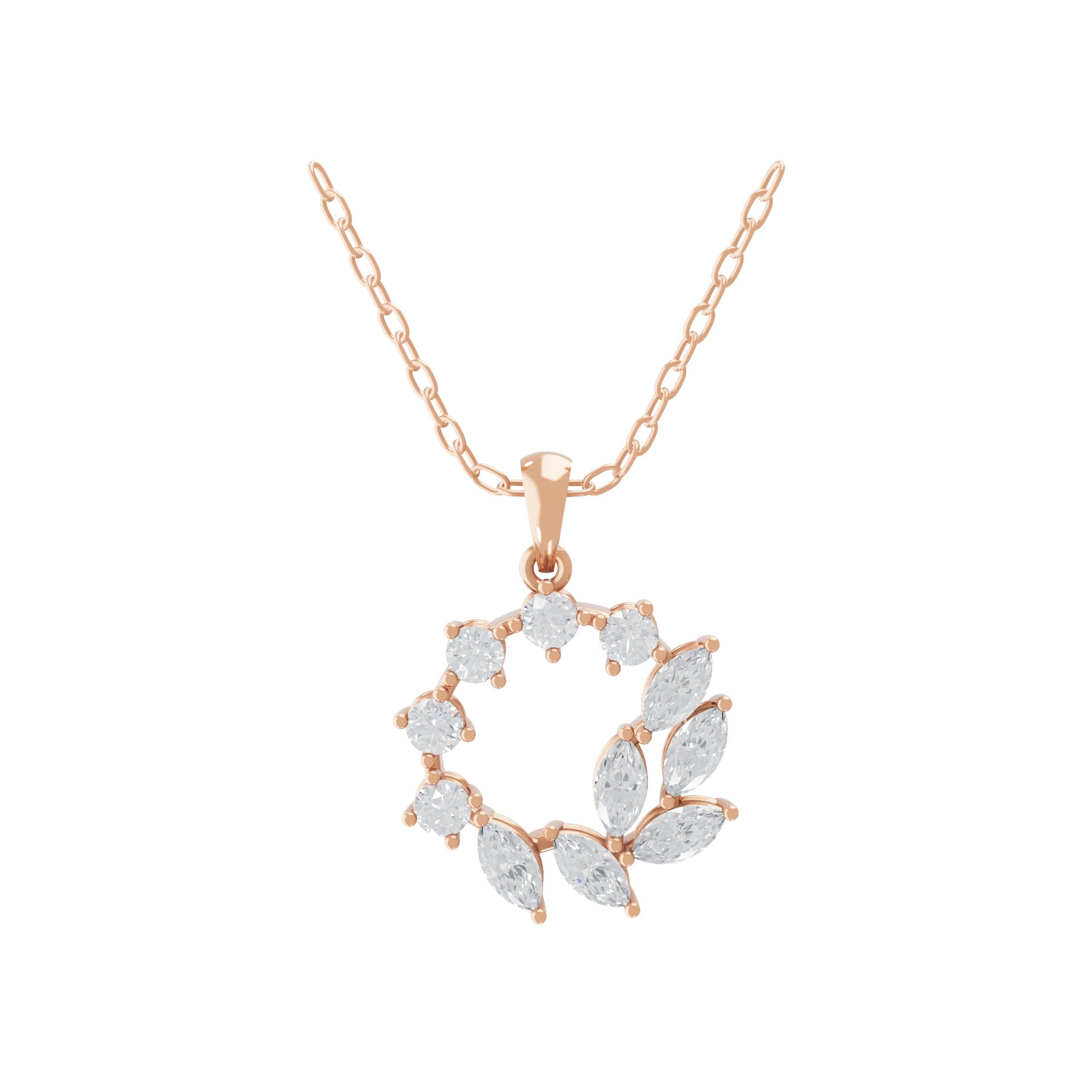 1.37Ct Lab Grown Diamond Round Marquise Cut Floral Pendant 14K Fine Gold Necklace
