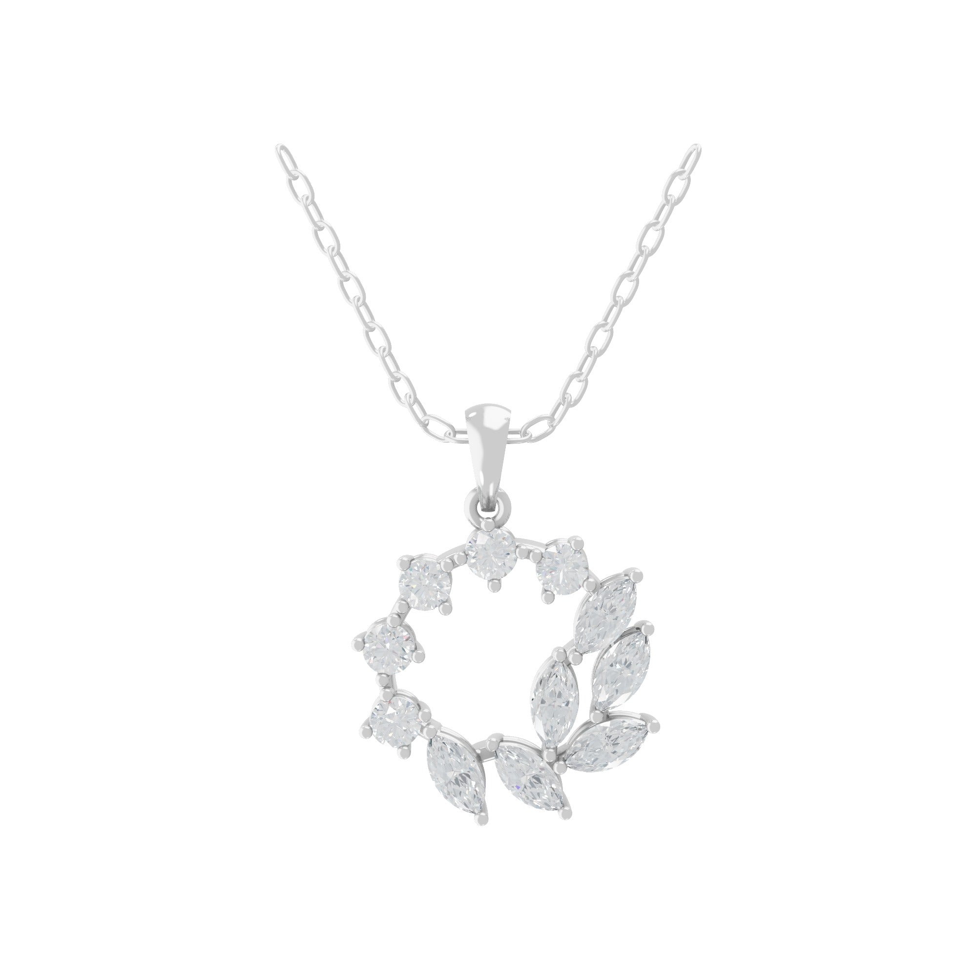 1.37Ct Lab Grown Diamond Round Marquise Cut Floral Pendant 14K Fine Gold Necklace