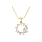 1.37Ct Lab Grown Diamond Round Marquise Cut Floral Pendant 14K Fine Gold Necklace