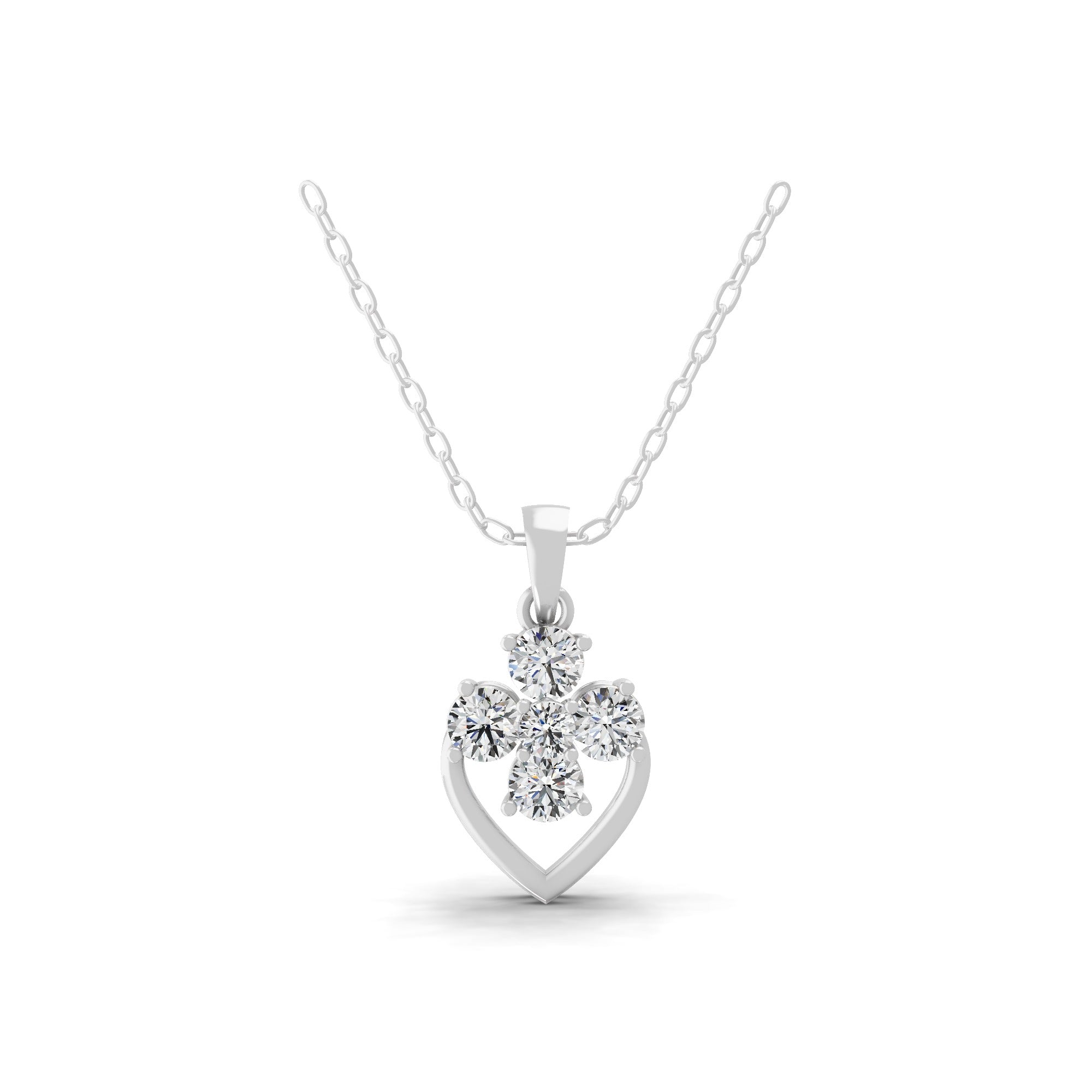 Four Leaf Clover Heart Motif Pendant Necklace 1.10Ct Lab Grown Diamond 14K Gold