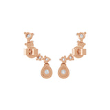 0.73Ct Lab Grown Round Cut Diamond Graduated Ear Climber Earrings 14K Gold