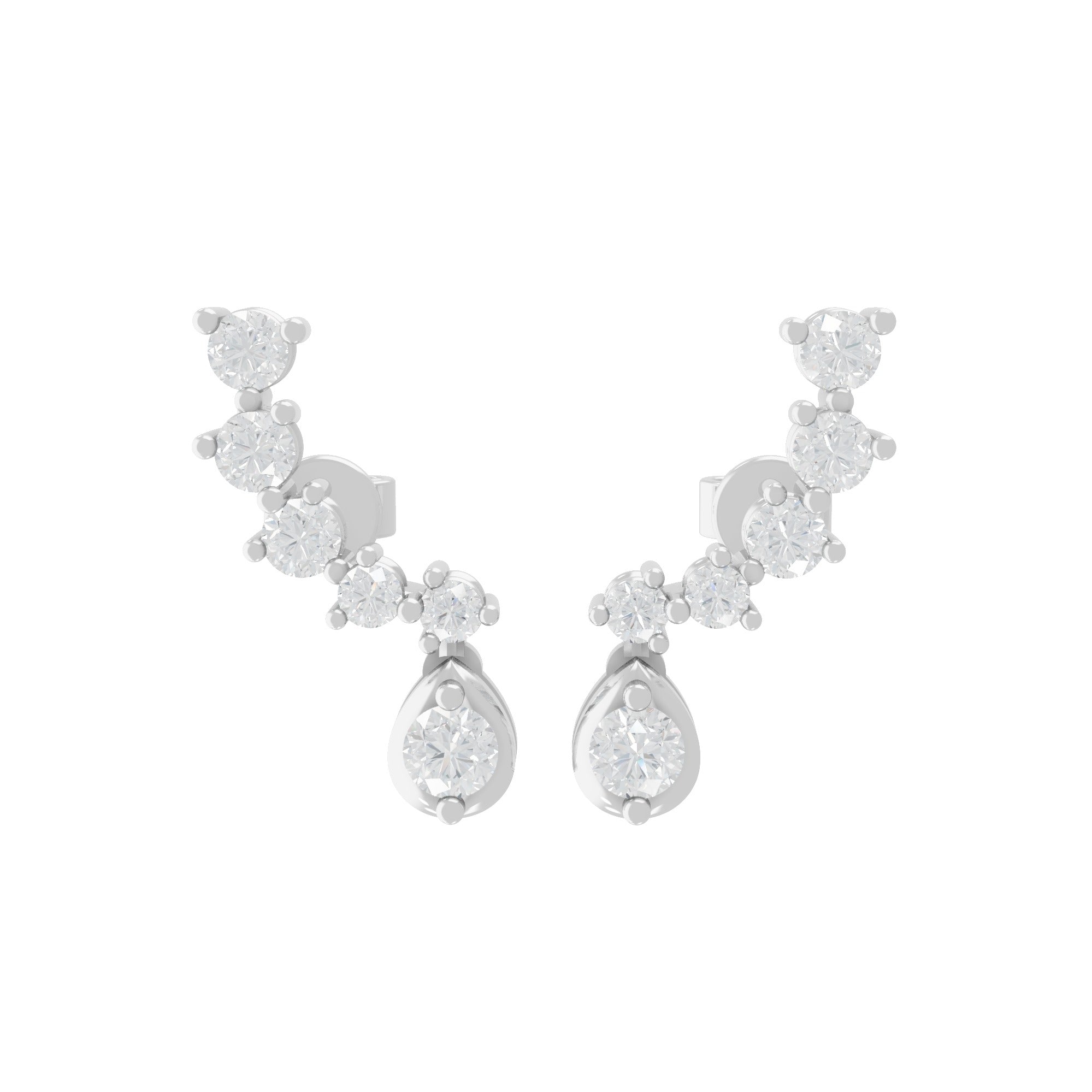 0.73Ct Lab Grown Round Cut Diamond Graduated Ear Climber Earrings 14K Gold