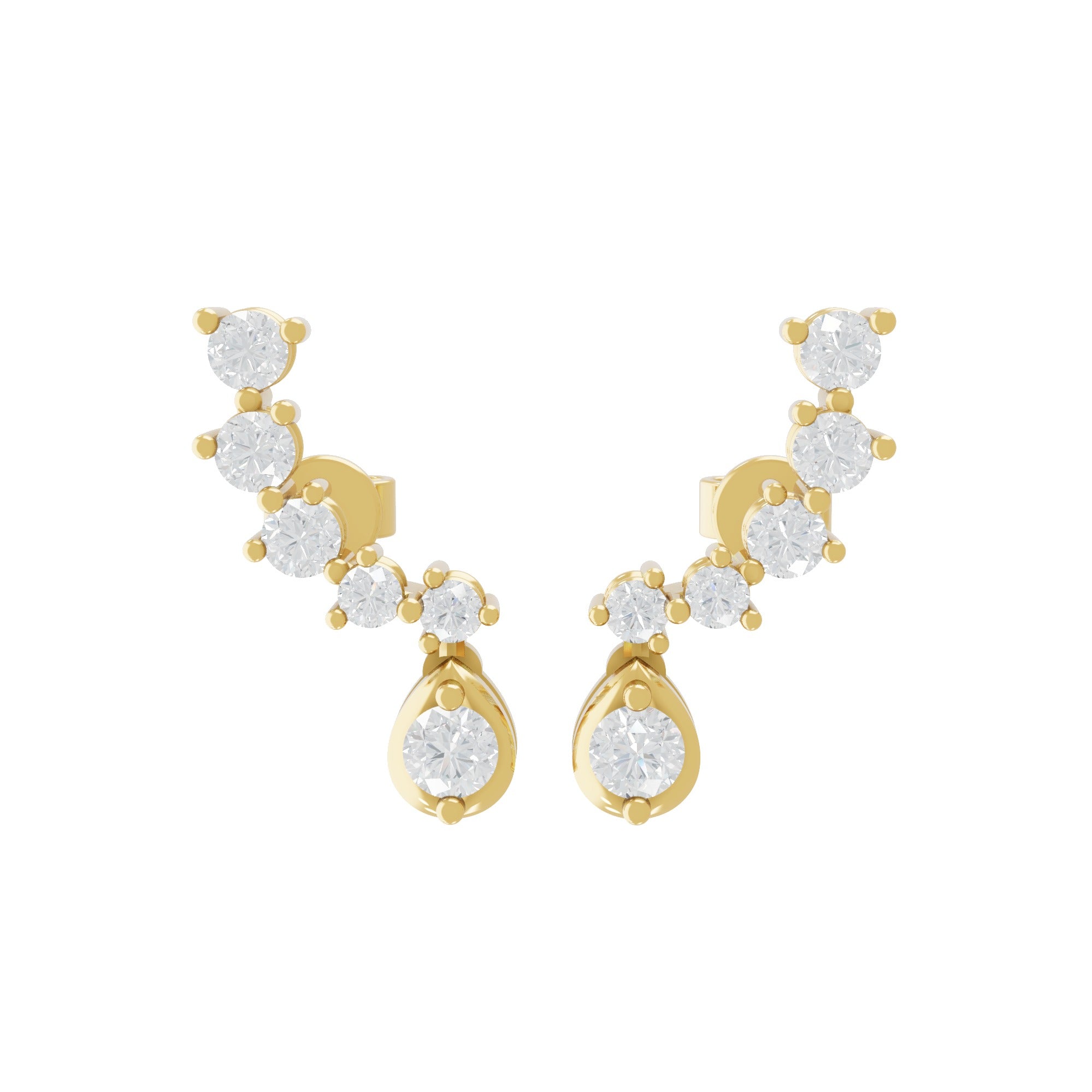 0.73Ct Lab Grown Round Cut Diamond Graduated Ear Climber Earrings 14K Gold