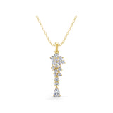 14K Fine Gold Pear Round Cut Lab Grown Diamond Flower Pendant Necklace 1.49Ct