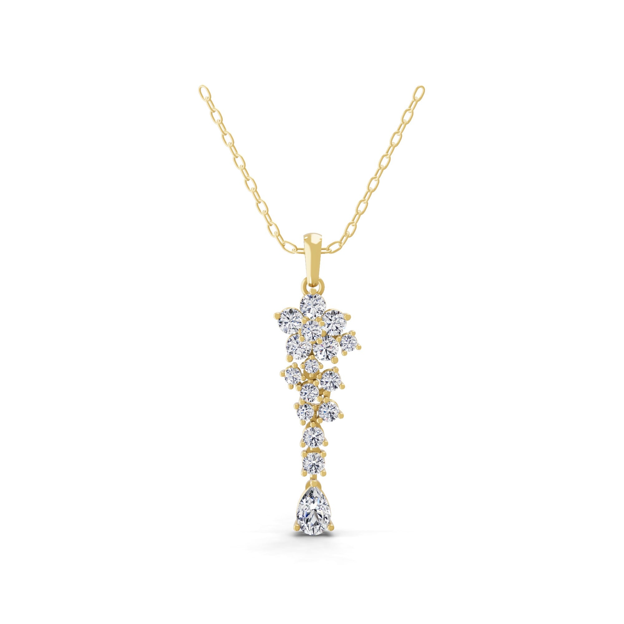 14K Fine Gold Pear Round Cut Lab Grown Diamond Flower Pendant Necklace 1.49Ct