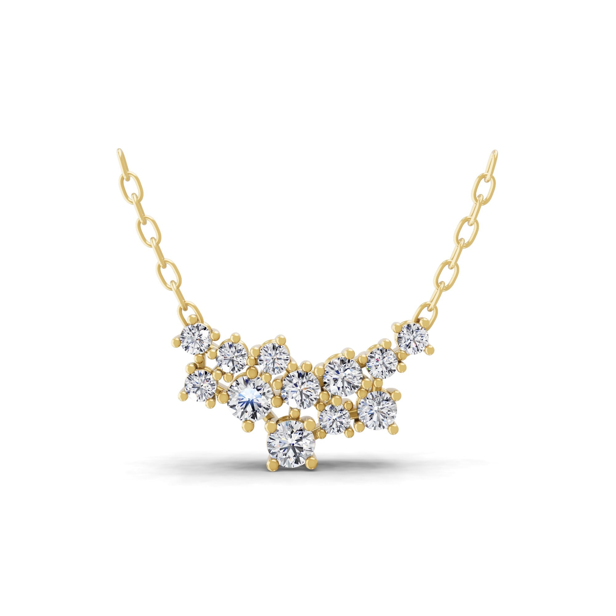14K Fine Gold Cluster Pendant Chain Necklace 0.64Ct Lab Grown Diamond