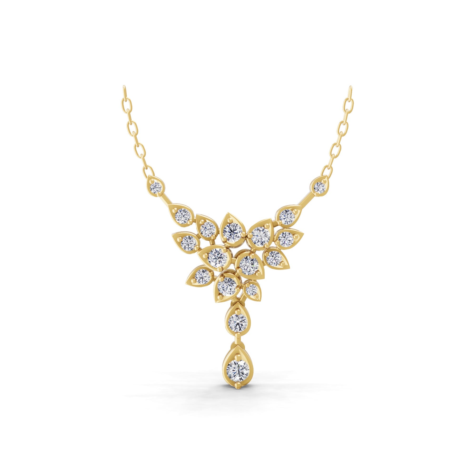 Lab Grown Diamond Floral Cluster Design Chain Necklace 0.79Ct 14K Fine Gold
