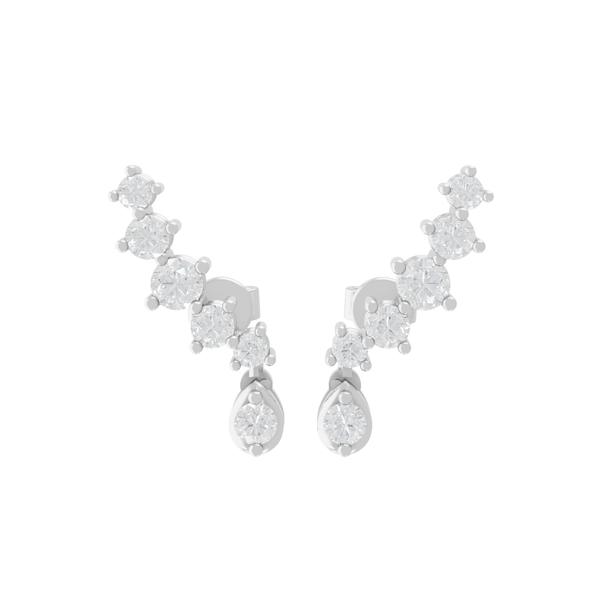 14K Fine Gold Round Lab Grown Diamond Ear Climber Earrings 0.73Ct