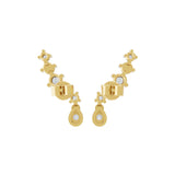 14K Fine Gold Round Lab Grown Diamond Ear Climber Earrings 0.73Ct