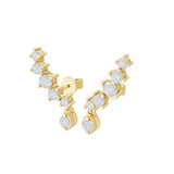 14K Fine Gold Round Lab Grown Diamond Ear Climber Earrings 0.73Ct
