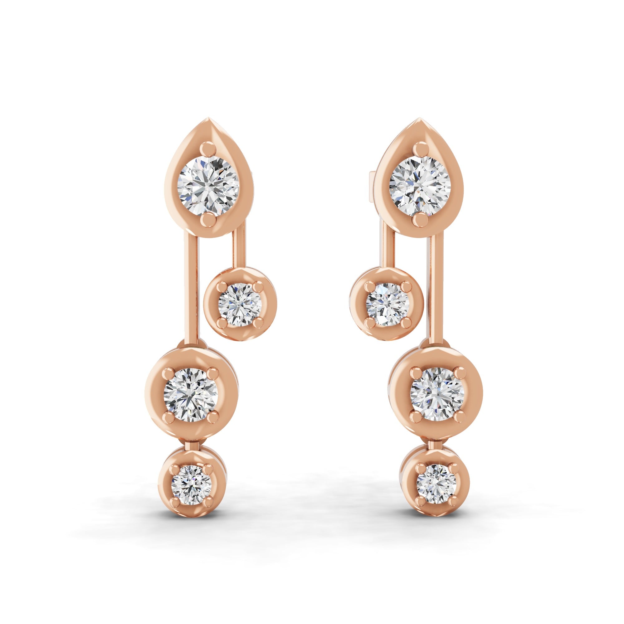 Lab Grown Trickling Drops Diamond Earrings 0.78Ct 14K Fine Gold