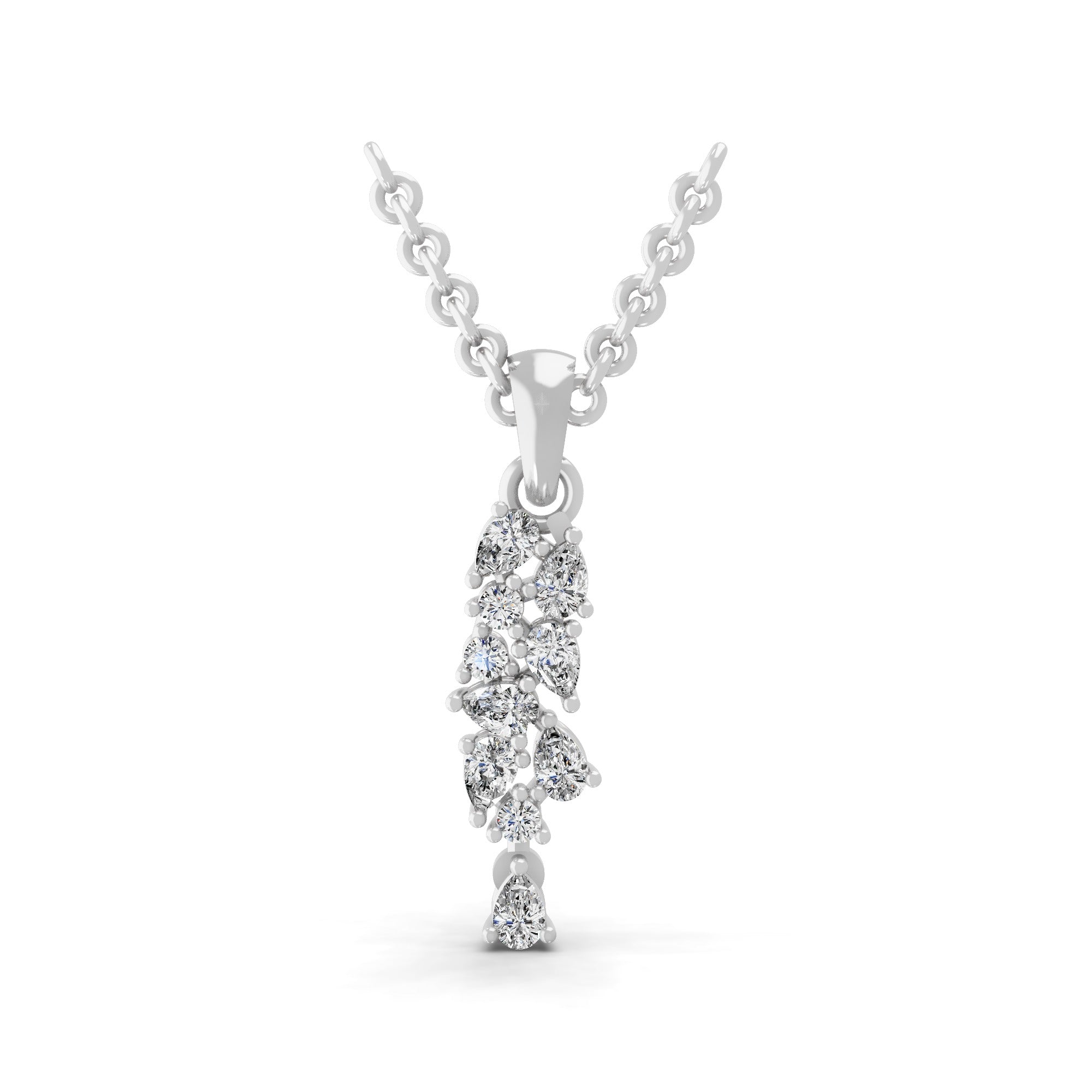 0.48Ct Lab Grown Pear Round Diamond Cascade Pendant 14K Fine Gold Necklace