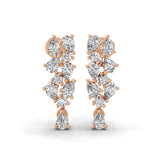 14K Fine Gold Round Pear Lab Grown Diamond Cluster Dangle Earrings 0.96Ct