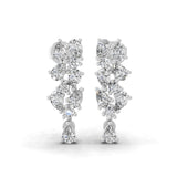 14K Fine Gold Round Pear Lab Grown Diamond Cluster Dangle Earrings 0.96Ct