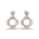 Baguette and Round Lab Grown Diamond Circle Dangle Earrings 1.04Ct 14K Fine Gold