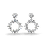 Baguette and Round Lab Grown Diamond Circle Dangle Earrings 1.04Ct 14K Fine Gold