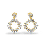 Baguette and Round Lab Grown Diamond Circle Dangle Earrings 1.04Ct 14K Fine Gold