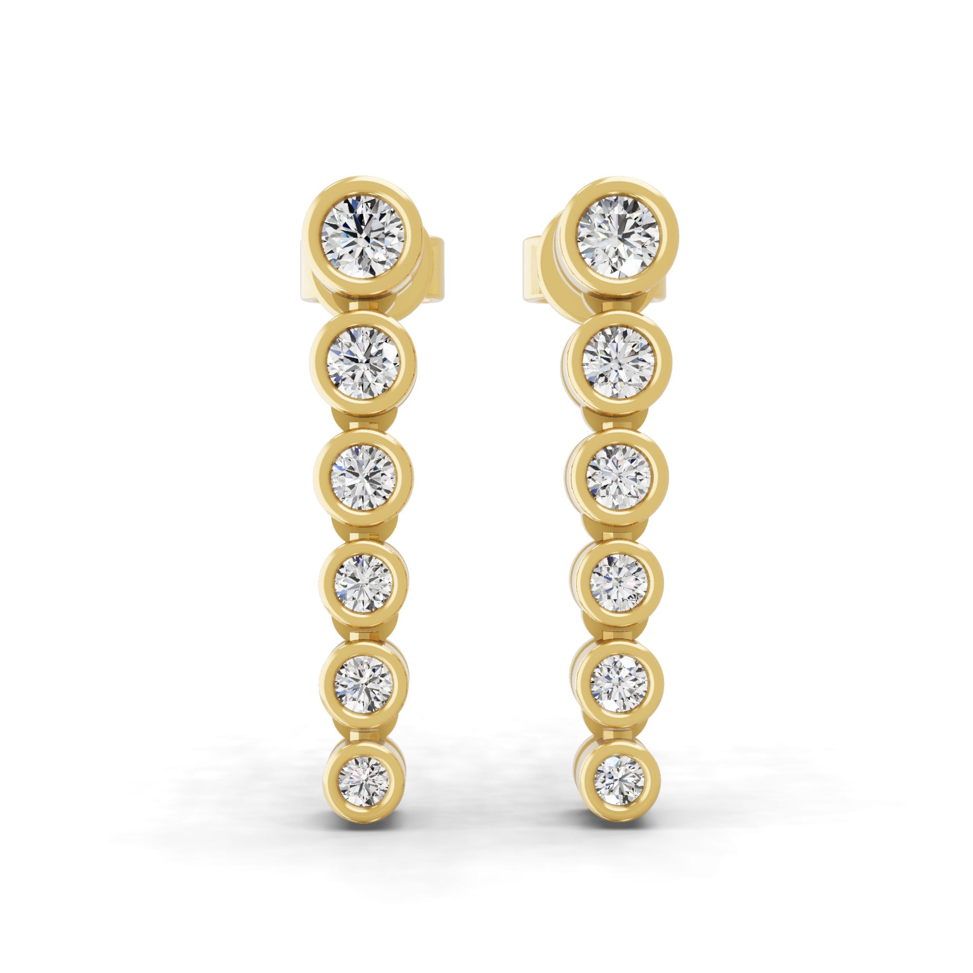 Bezel Set Lab Grown Round Cut Diamond 0.43Ct Drop Earrings 14K Fine Gold