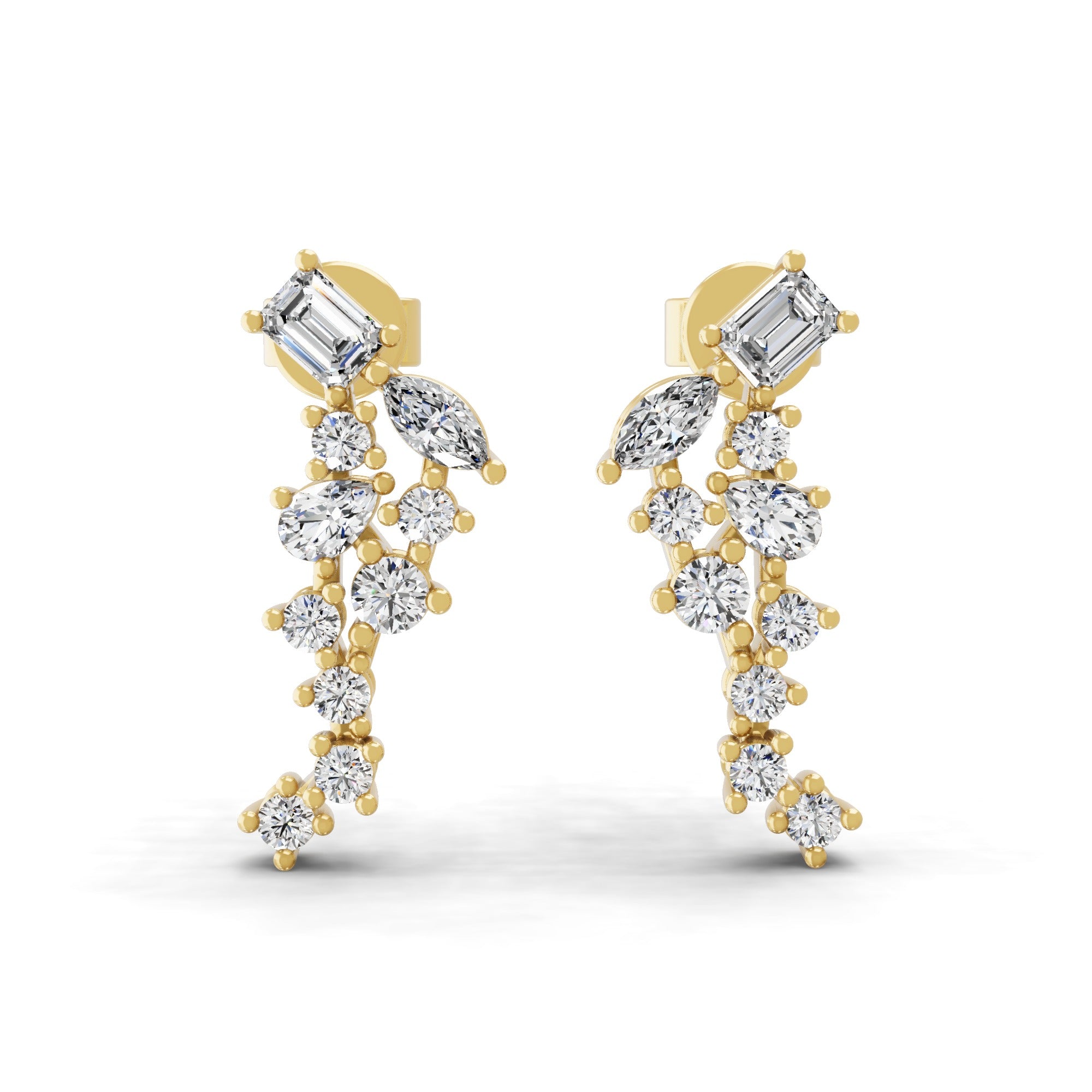 0.71Ct Multi Shaped Lab Grown Diamond Cluster Dangle Earrings 14K Gold