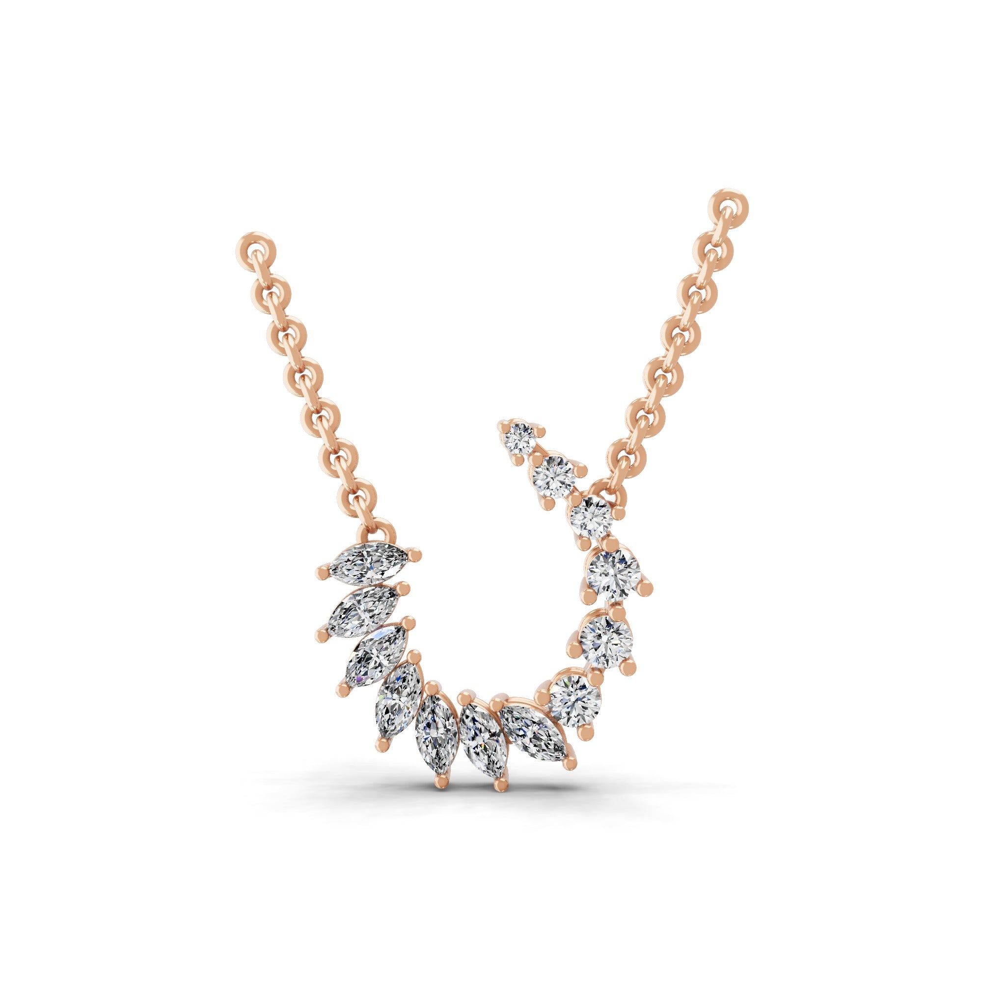 14K Fine Gold Round Marquise Cut Lab Grown Diamond Pendant Necklace 0.98Ct