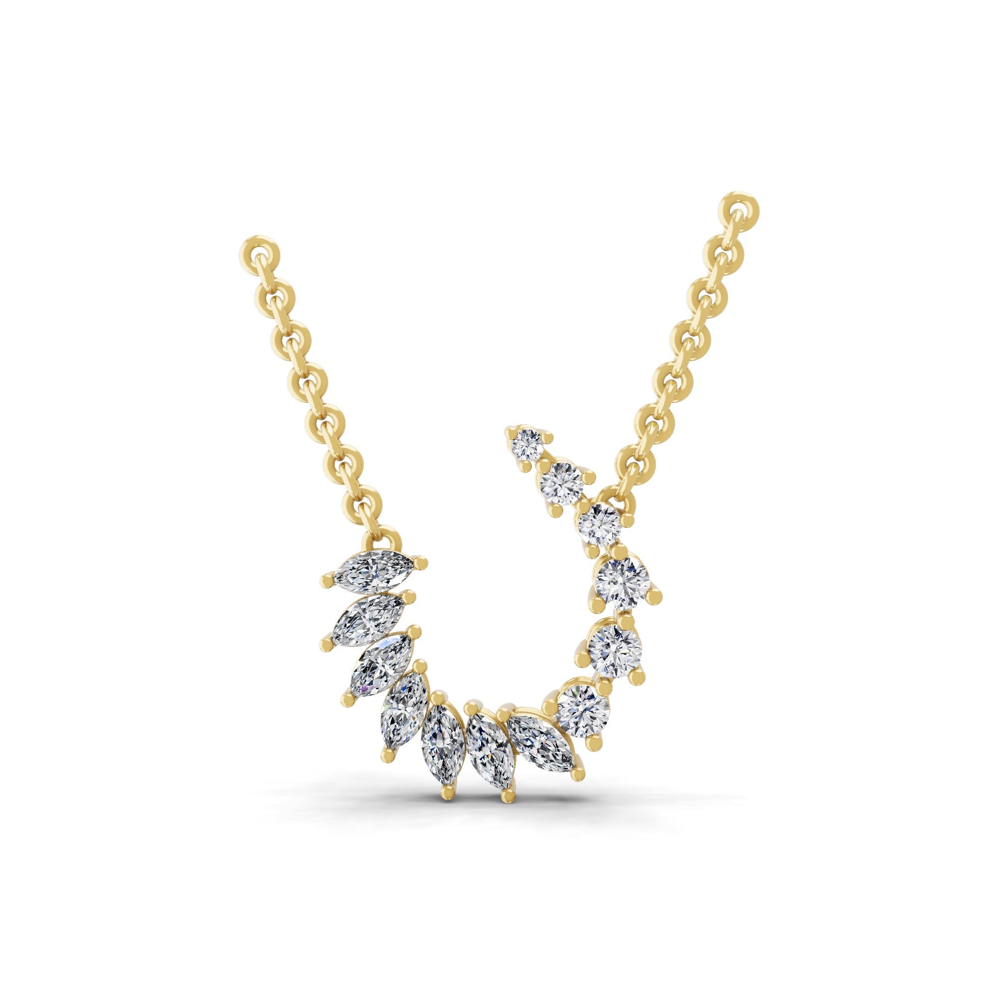 14K Fine Gold Round Marquise Cut Lab Grown Diamond Pendant Necklace 0.98Ct