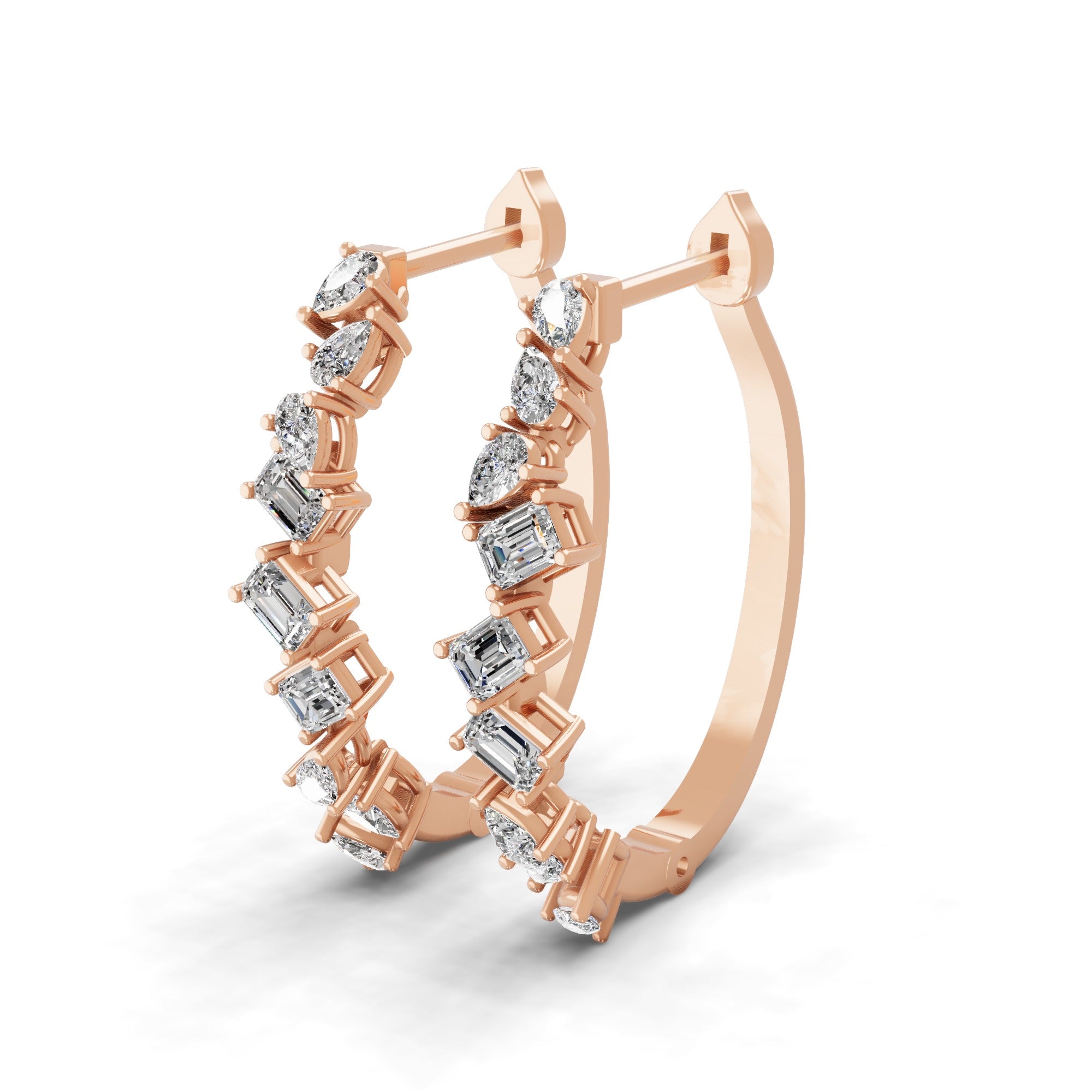 Lab Grown Diamond Emerald Cut 1.14Ct Hoop Earring 14K Fine Gold