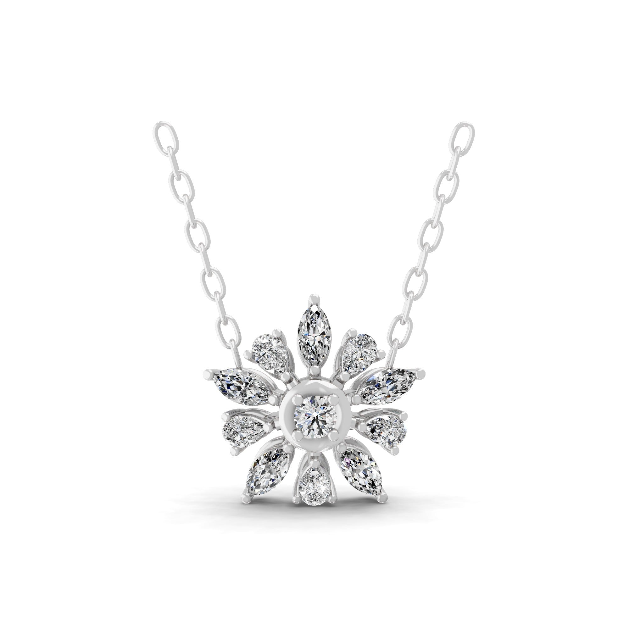 Lab Grown Multi Shaped Diamond 0.62Ct Sunflower Pendant 14K Fine Gold Necklace