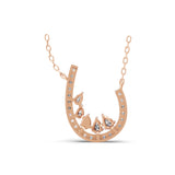 1.06Ct Horseshoe Pendant Round Pear Pave Lab Grown Diamond 14K Fine Gold Necklace