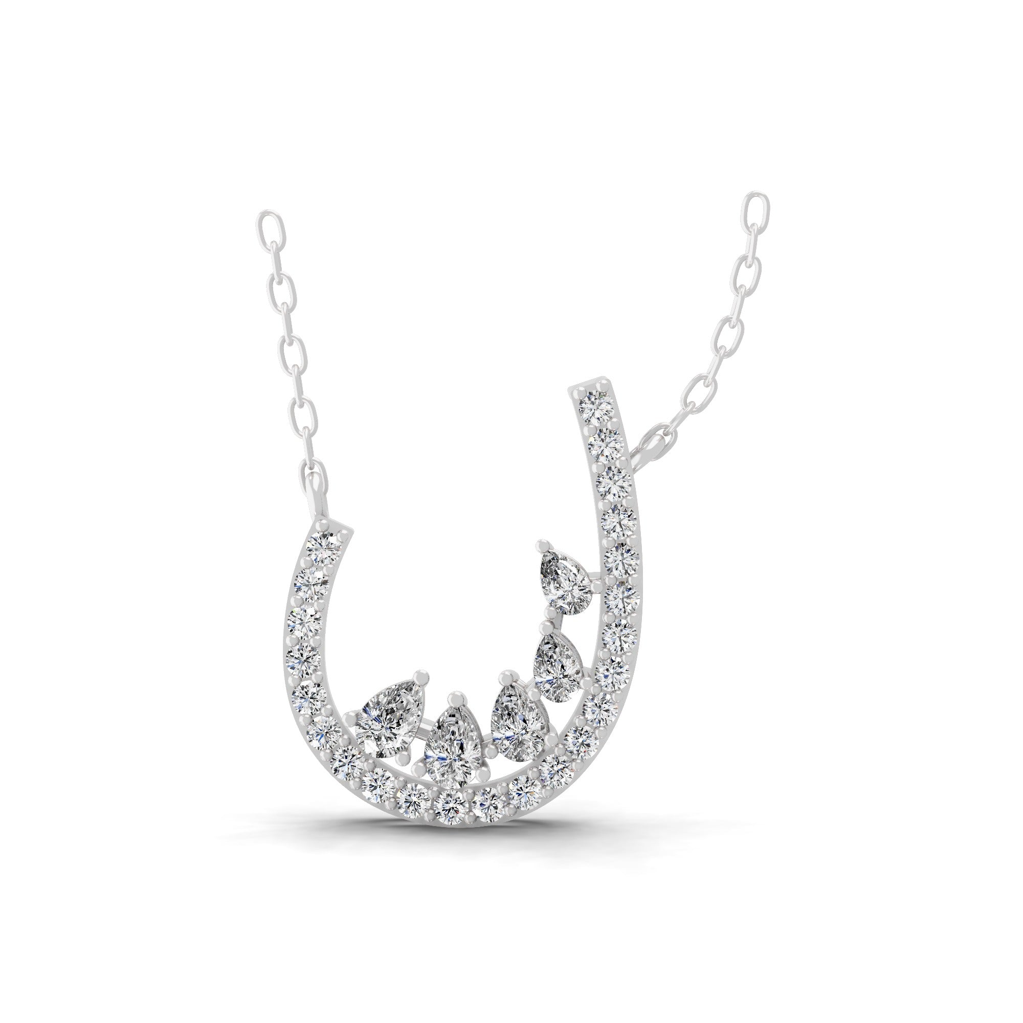 1.06Ct Horseshoe Pendant Round Pear Pave Lab Grown Diamond 14K Fine Gold Necklace
