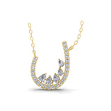 1.06Ct Horseshoe Pendant Round Pear Pave Lab Grown Diamond 14K Fine Gold Necklace