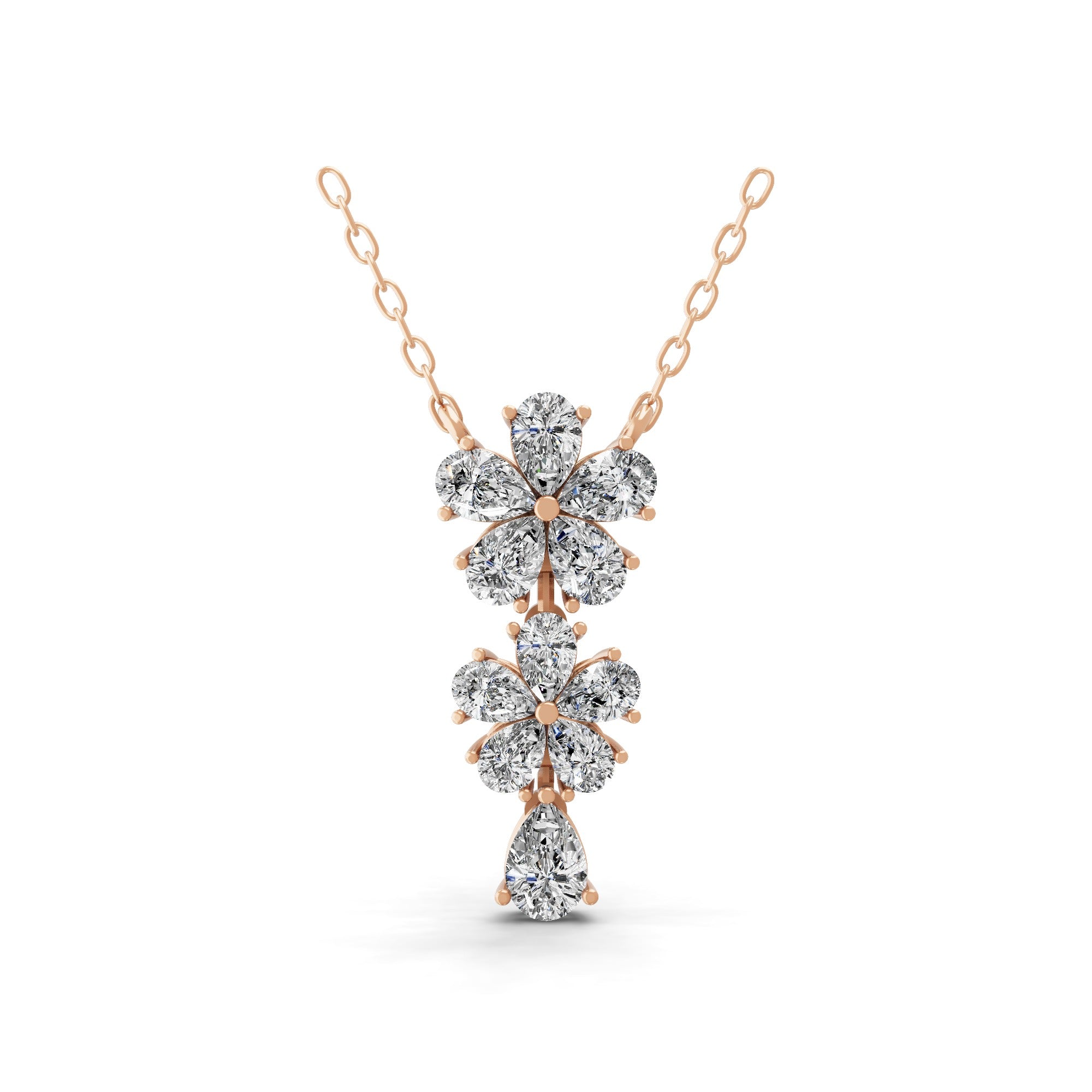 3.10Ct Pear Cut Lab Grown Diamond 14K Fine Gold Flower Pendant Necklace