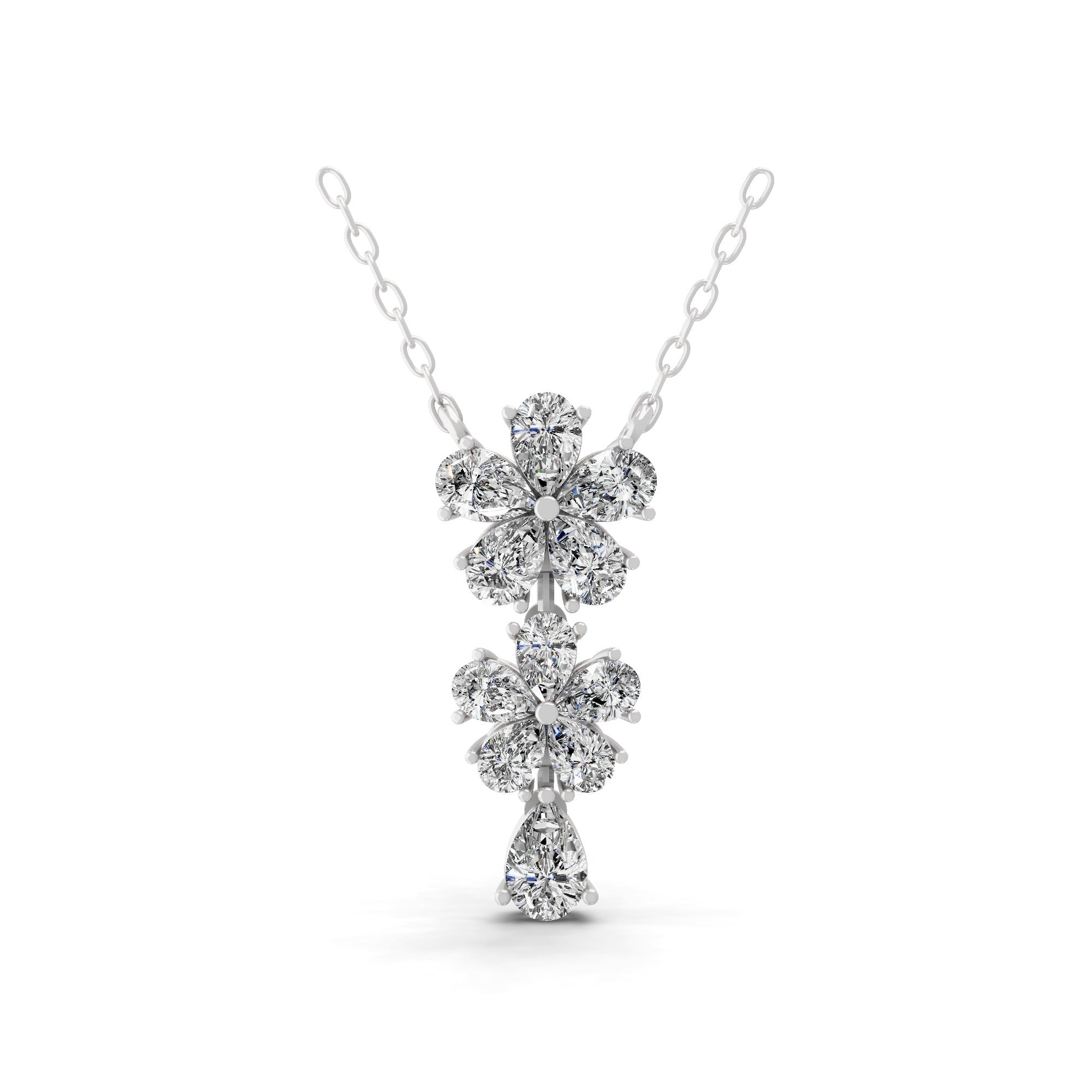 3.10Ct Pear Cut Lab Grown Diamond 14K Fine Gold Flower Pendant Necklace