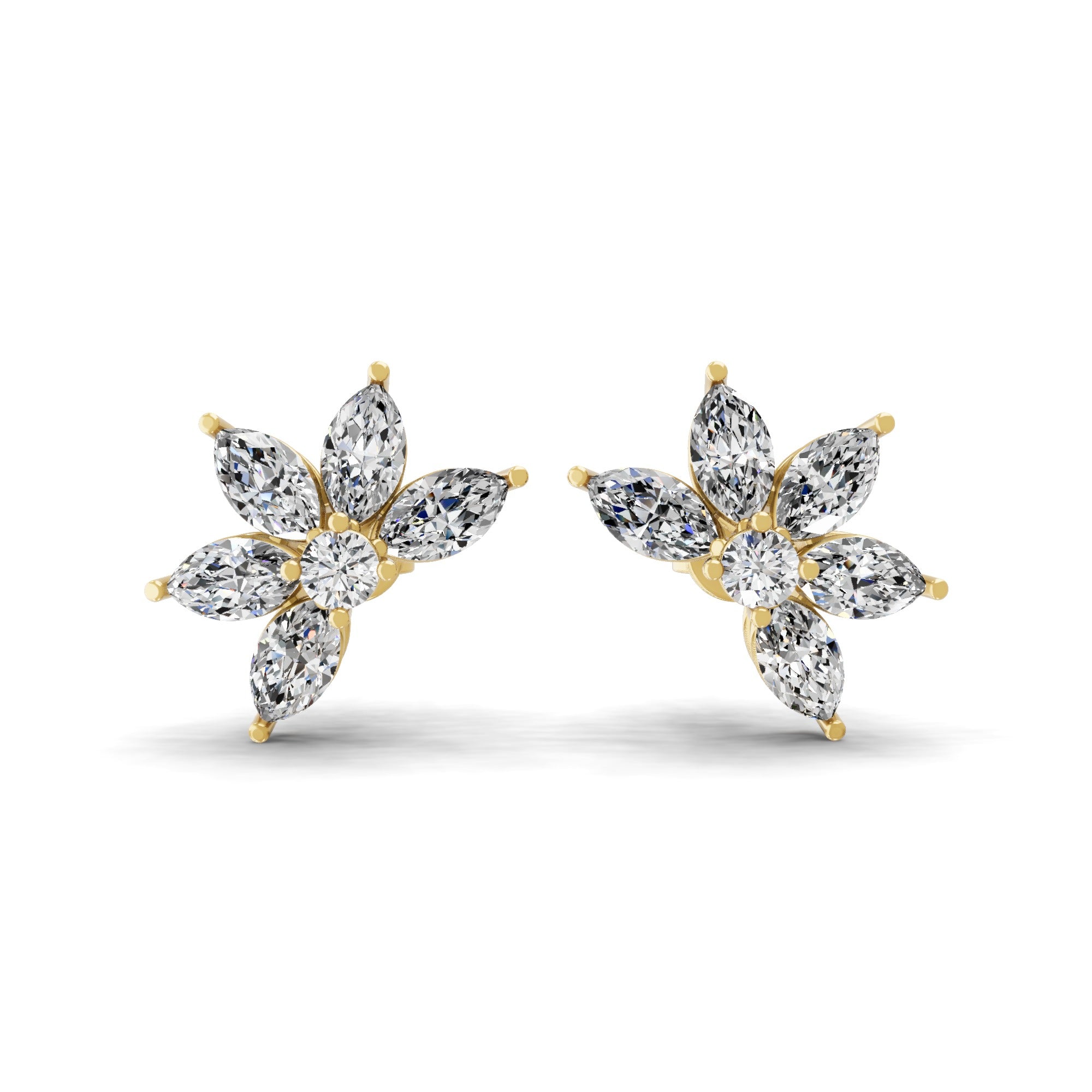 Floral Cluster Stud Earrings Lab Grown 2.07Ct Diamond 14K Fine Gold