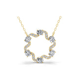 14K Fine Gold Lab Grown Round Oval Diamond Circular Design Pendant 2.52Ct Necklace