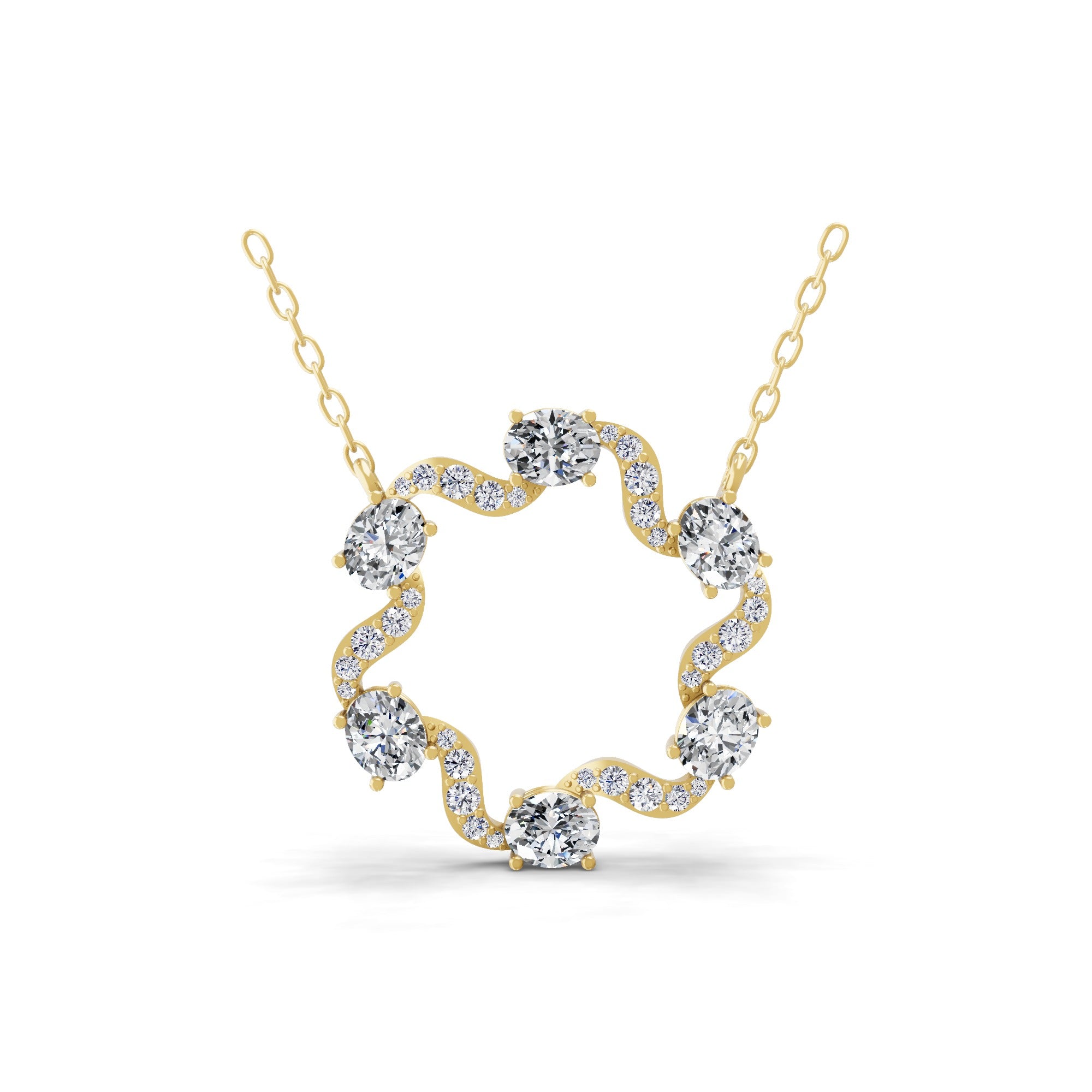 14K Fine Gold Lab Grown Round Oval Diamond Circular Design Pendant 2.52Ct Necklace