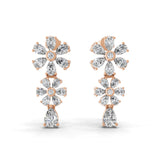 14K Fine Gold Lab Grown Pear Round Diamond Floral Dangle Earrings 4.56Ct