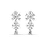 14K Fine Gold Lab Grown Pear Round Diamond Floral Dangle Earrings 4.56Ct