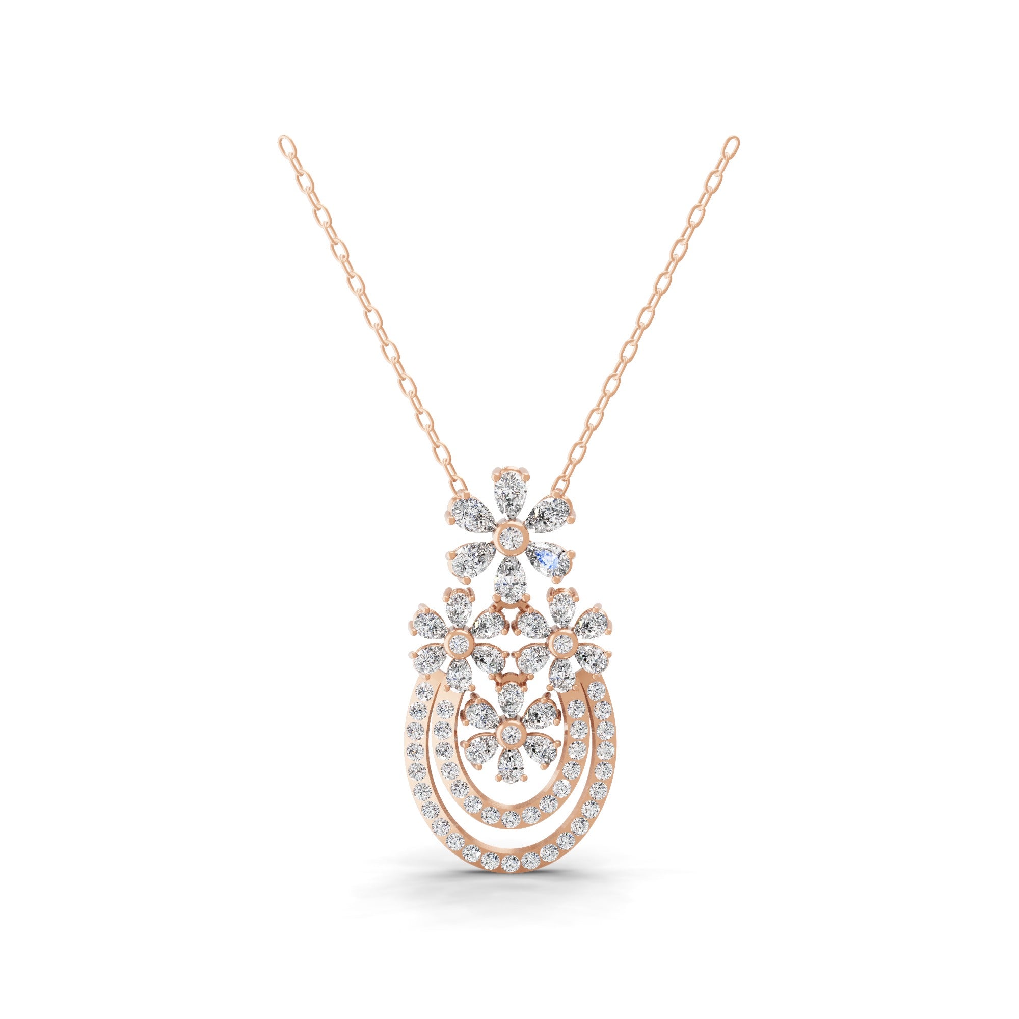 2.68Ct Lab Grown Round Pear Diamond Floral Pendant 14K Fine Gold Necklace