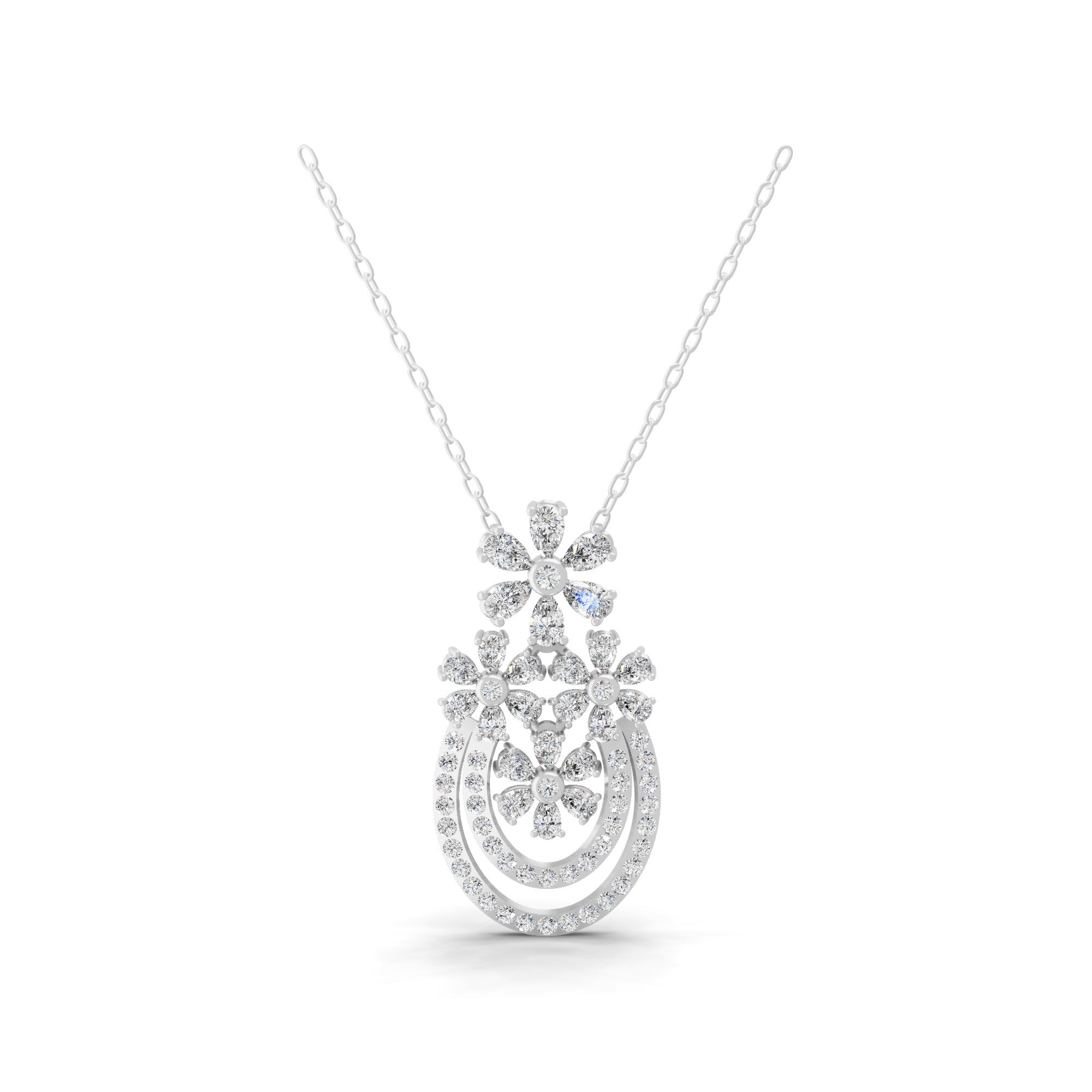 2.68Ct Lab Grown Round Pear Diamond Floral Pendant 14K Fine Gold Necklace