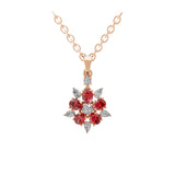 14K Gold Floral Pendant Necklace Cluster Ruby Lab Grown Diamond 0.68Tcw