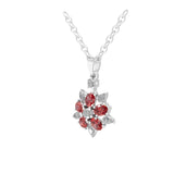 14K Gold Floral Pendant Necklace Cluster Ruby Lab Grown Diamond 0.68Tcw