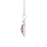 14K Gold Floral Pendant Necklace Cluster Ruby Lab Grown Diamond 0.68Tcw