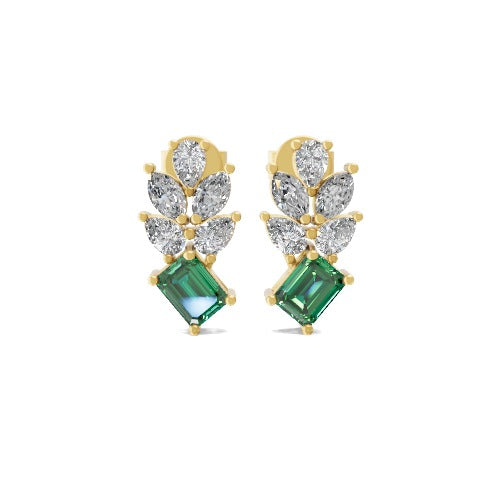 0.82Tcw Octagon Emerald Lab Grown Diamond Stud Earrings 14K Fine Gold
