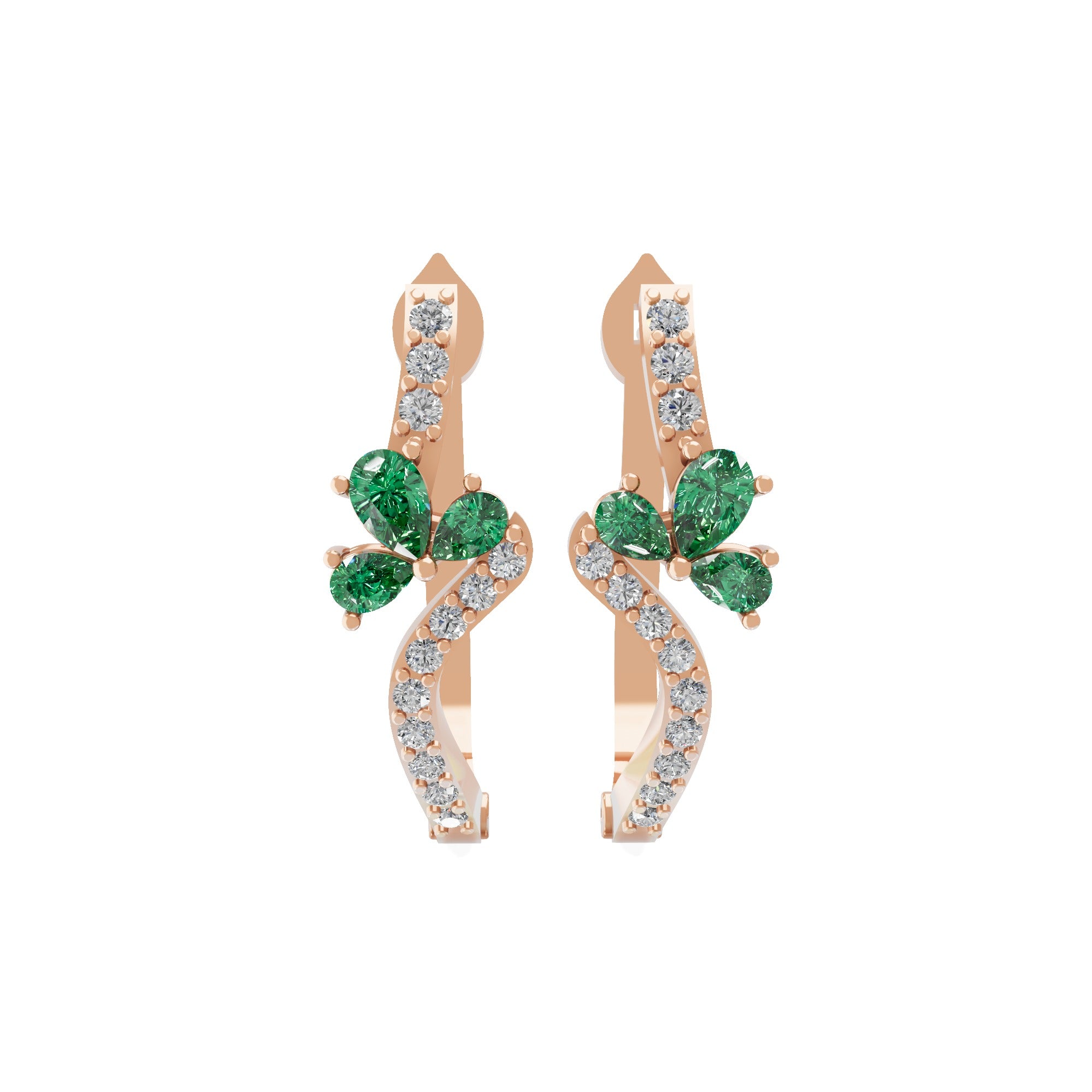 0.62Tcw Pear Emerald Lab Grown Diamond Bypass Hoop Earring 14K Fine Gold