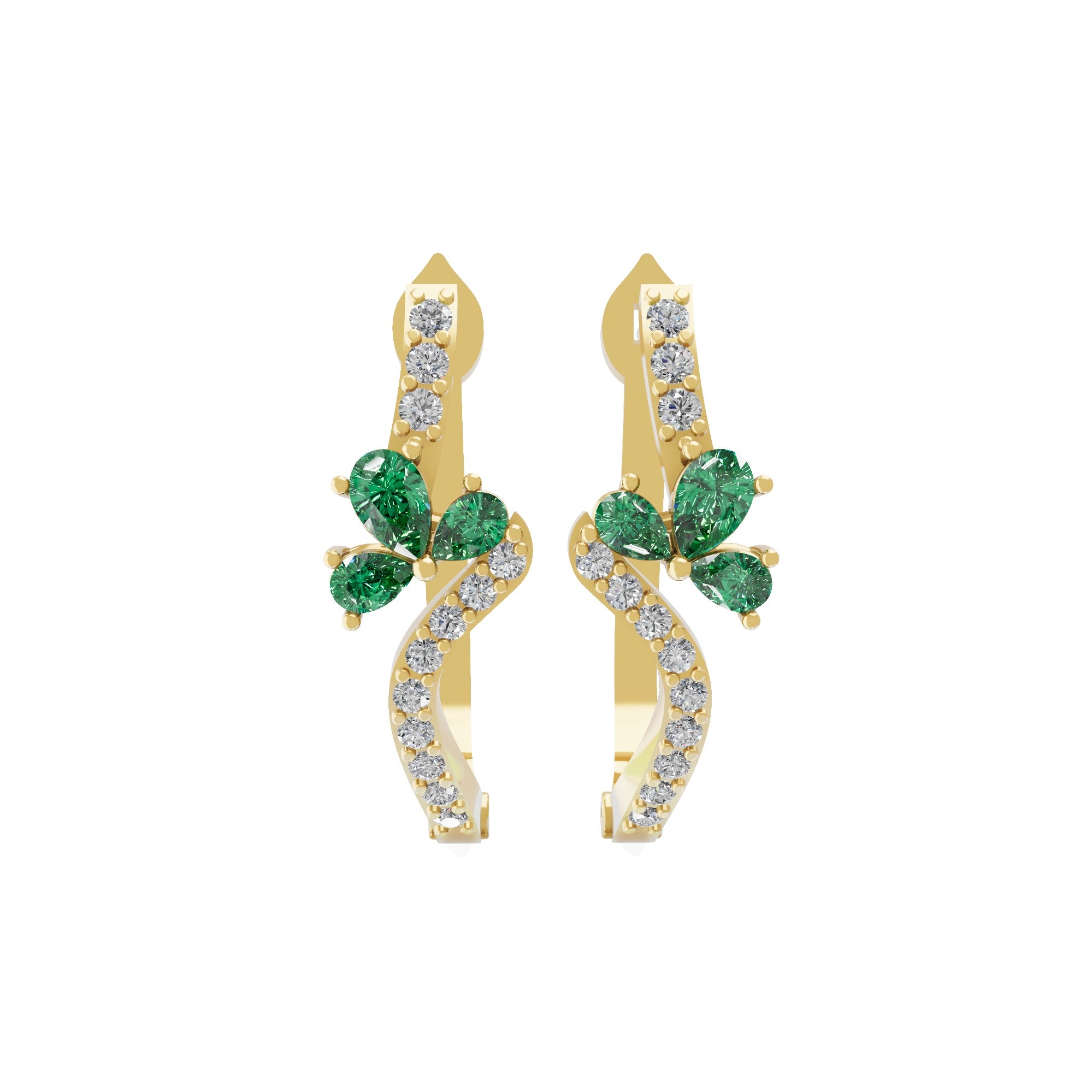 0.62Tcw Pear Emerald Lab Grown Diamond Bypass Hoop Earring 14K Fine Gold