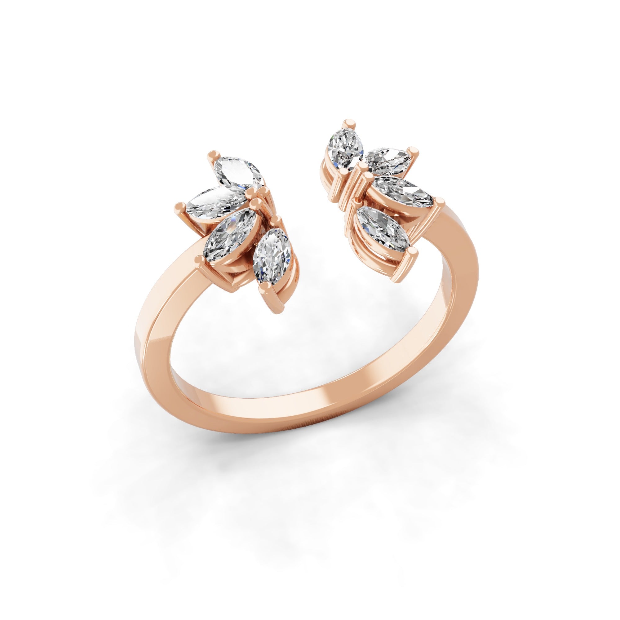 Adjustable Ring Floral Design Lab Grown Diamond 0.80Ct 14K Fine Gold